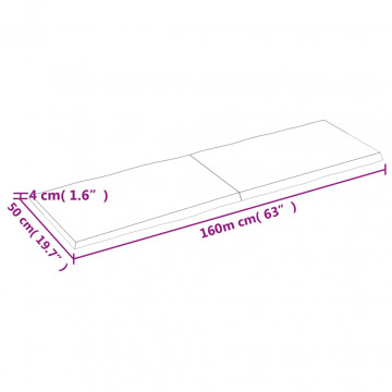 Blat masă, maro, 160x50x4 cm, lemn stejar tratat contur natural - Img 4