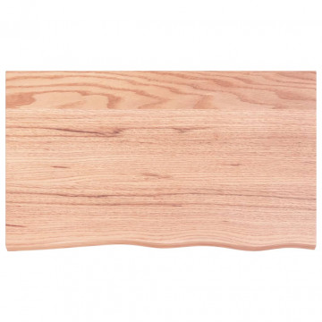Blat masă maro deschis 100x60x6 cm, lemn masiv stejar tratat - Img 3