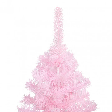 Brad Crăciun pre-iluminat cu set globuri, roz, 210 cm, PVC - Img 3