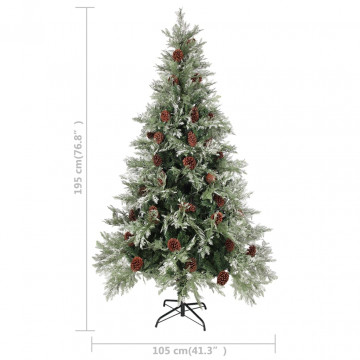 Brad de Crăciun cu conuri de pin, verde/alb, 195 cm, PVC&PE - Img 5