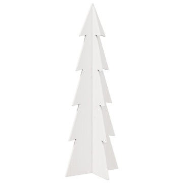 Brad de Crăciun decorativ, alb, 112 cm, lemn de pin masiv - Img 2