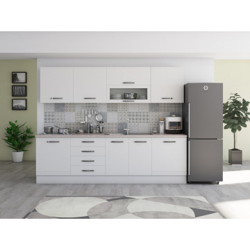 Bucatarie Alfa 260, Cu vitrina, Alb, Blat termic travertin - Img 1