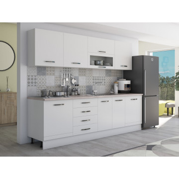 Bucatarie Alfa 260, Cu vitrina, Alb, Blat termic travertin - Img 3
