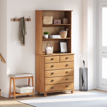 Bufet ASKIM maro miere 91x40x199.5 cm lemn masiv pin, Bufet ASKIM 91x30x104 cm lemn masiv pin, Comoda ASKIM 91x40x95.5 cm lemn masiv pin - Img 4