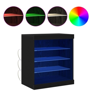 Bufet cu lumini LED Stejar negru 60,5x37x67 cm - Img 4