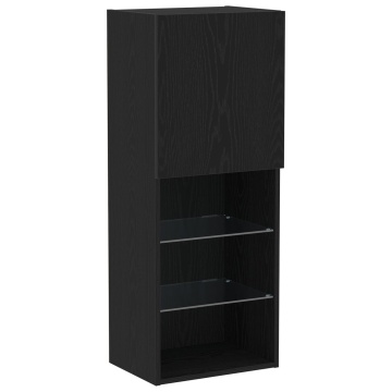 Bufet TV cu lumini LED Stejar Negru 40,5x30x102 cm - Img 2