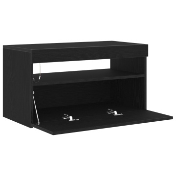 Bufet TV cu lumini LED, stejar negru, 75x35x40 cm, lemn prelucrat - Img 4