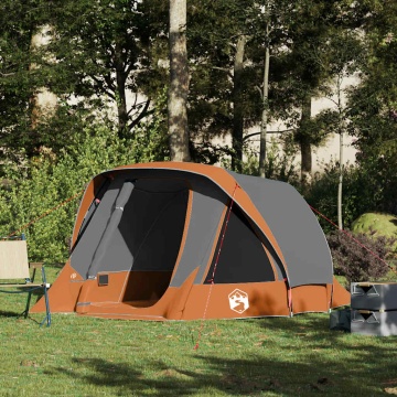 Cabină cort de camping 4 persoane gri și portocaliu impermeabil - Img 1