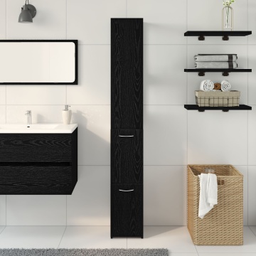 Cabinet de baie Negru cu aspect de stejar 25x25x170 cm din lemn compus - Img 4