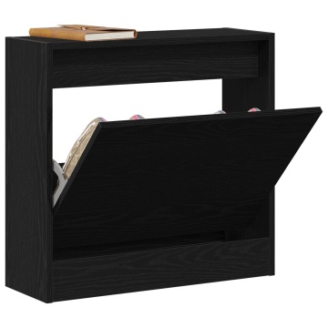 Cabinet pentru pantofi Negru Stejar 60x21x57 cm Lemn prelucrat - Img 3
