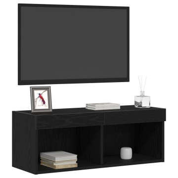 Cabinet TV de perete cu lumini LED Stejar Negru 80x30x30 cm - Img 3