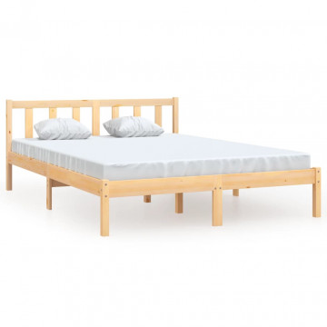 Cadru de pat, 140x190 cm, lemn de pin masiv - Img 2