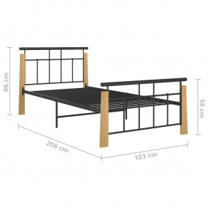 Cadru de pat, 90x200 cm, metal și lemn masiv de stejar - Img 6