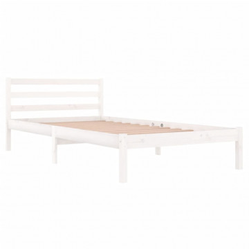 Cadru de pat, alb, 100x200 cm, lemn masiv de pin - Img 3