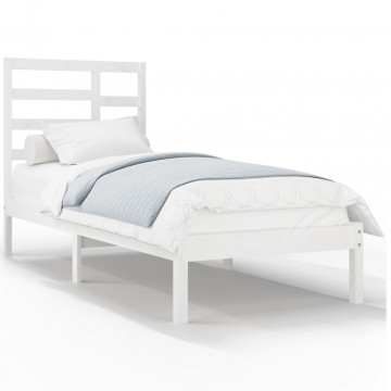 Cadru de pat, alb, 90x200 cm, lemn masiv - Img 2