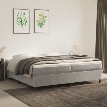 Cadru de pat box spring, gri deschis, 200x200 cm, catifea - Img 1