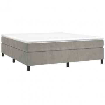 Cadru de pat box spring, gri deschis, 200x200 cm, catifea - Img 3