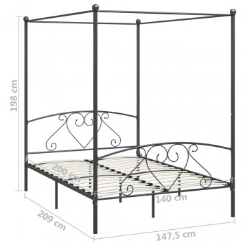 Cadru de pat cu baldachin, gri, 140 x 200 cm, metal - Img 5