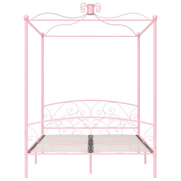 Cadru de pat cu baldachin, roz, 180 x 200 cm, metal - Img 3