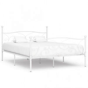 Cadru de pat cu bază din șipci, alb, 200 x 200 cm, metal - Img 1