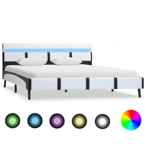 Cadru de pat cu LED, alb, 140 x 200 cm, piele ecologică - Img 1