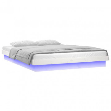 Cadru de pat cu LED, alb, 160x200 cm, lemn masiv - Img 8