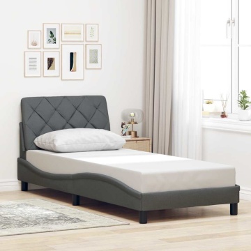 Cadru de pat cu LED fără saltea țesătură gri închis 90x200 cm - Img 4