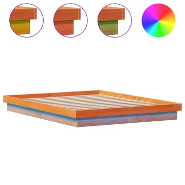 Cadru de pat cu LED, maro ceruit, 150x200 cm, lemn masiv de pin - Img 2