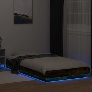 Cadru de pat cu LED, stejar fumuriu, 90x190 cm, lemn prelucrat - Img 3