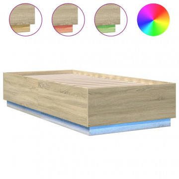 Cadru de pat cu LED, stejar sonoma, 100x200 cm, lemn prelucrat - Img 2