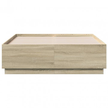 Cadru de pat cu LED stejar sonoma 120x190 cm lemn prelucrat - Img 5