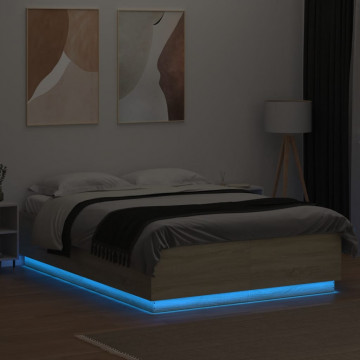 Cadru de pat cu LED stejar sonoma 150x200 cm lemn prelucrat - Img 4