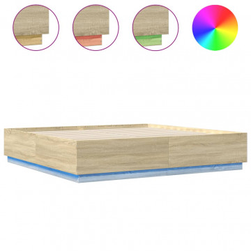 Cadru de pat cu LED stejar sonoma 180x200 cm lemn prelucrat - Img 2
