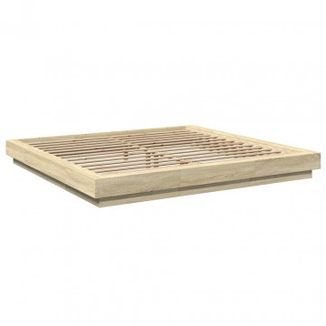 Cadru de pat cu LED stejar sonoma 200x200 cm lemn prelucrat - Img 2