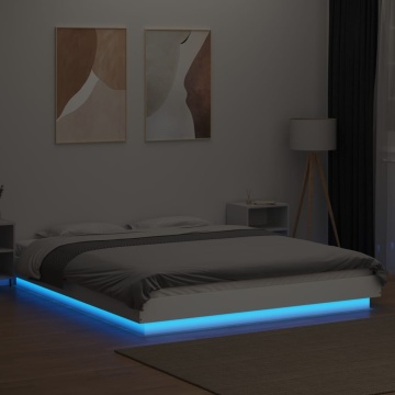 Cadru de pat cu lumini LED, alb, 150x200 cm, lemn prelucrat - Img 3