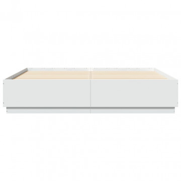 Cadru de pat cu lumini LED, alb, 200x200 cm, lemn prelucrat - Img 5