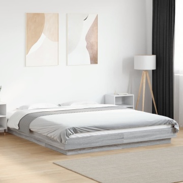 Cadru de pat cu lumini LED gri sonoma 160x200 cm lemn prelucrat - Img 4
