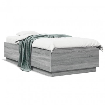 Cadru de pat cu lumini LED gri sonoma 90x200 cm, lemn prelucrat - Img 1