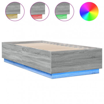 Cadru de pat cu lumini LED gri sonoma 90x200 cm, lemn prelucrat - Img 2