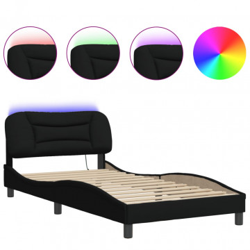 Cadru de pat cu lumini LED, negru, 100x200 cm, textil - Img 2