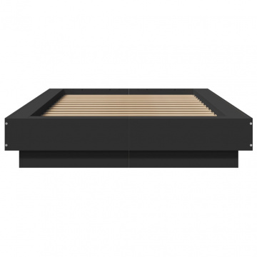Cadru de pat cu lumini LED, negru, 90x190 cm, lemn prelucrat - Img 8