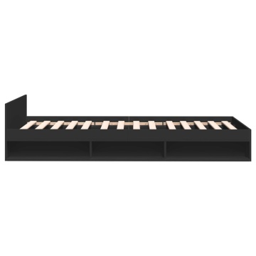 Cadru de pat cu sertar, negru, 75x190 cm, lemn prelucrat - Img 5