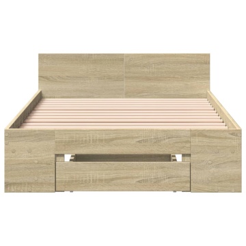 Cadru de pat cu sertar stejar sonoma 100x200 cm lemn prelucrat - Img 4