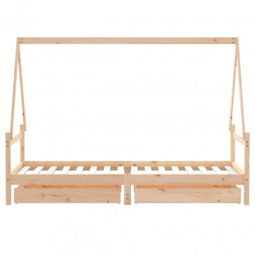 Cadru de pat cu sertare de copii, 90x200 cm, lemn masiv pin - Img 5