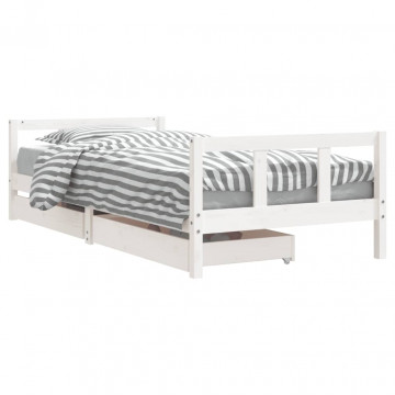 Cadru de pat cu sertare de copii, alb, 90x200 cm lemn masiv pin - Img 2