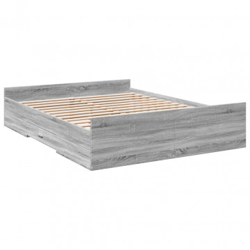 Cadru de pat cu sertare, gri sonoma, 160x200 cm lemn prelucrat - Img 5
