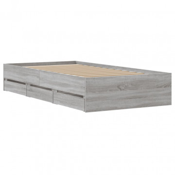 Cadru de pat cu sertare gri sonoma 75x190 cm lemn prelucrat - Img 7