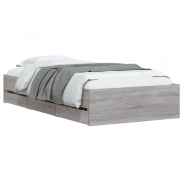 Cadru de pat cu sertare gri sonoma 90x190 cm lemn prelucrat - Img 3