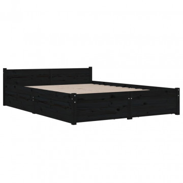 Cadru de pat cu sertare, negru, 140x190 cm - Img 4