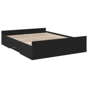 Cadru de pat cu sertare, negru, 160x200 cm, lemn prelucrat - Img 5